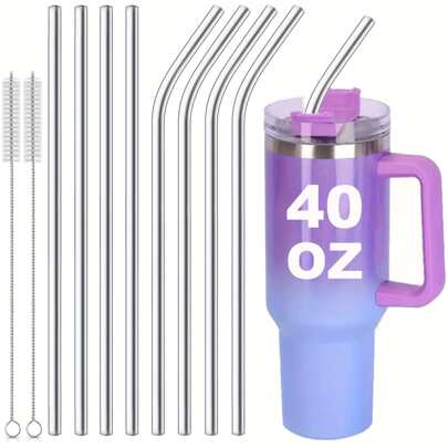 5/10 pièces de remplacement de pailles pour tasses - 304 acier inoxydable, réutilisables, extra longues avec brosse de nettoyage - compatibles avec un tumbler de 40 oz pour les smoothies et le café glacé, cuisine, cadeau de Noël, fournitures scolaires