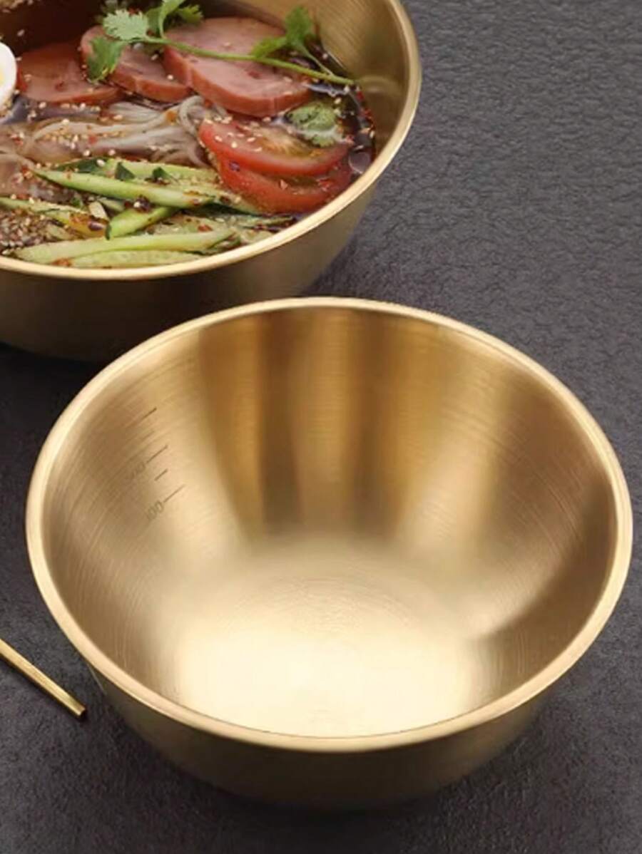 不锈钢沙拉搅拌碗（带刻度）、烘焙和打蛋碗、蔬菜清洗盆套装 - 金色 - 查看 1