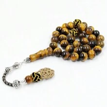 Regalo de Ramadán Tasbih de Ojo de Tigre Natural con Rosario Islámico de Algodón Hecho a Mano Trabizona Musulmán de 33 Cuentas de Oración Accesorios de Moda Árabe