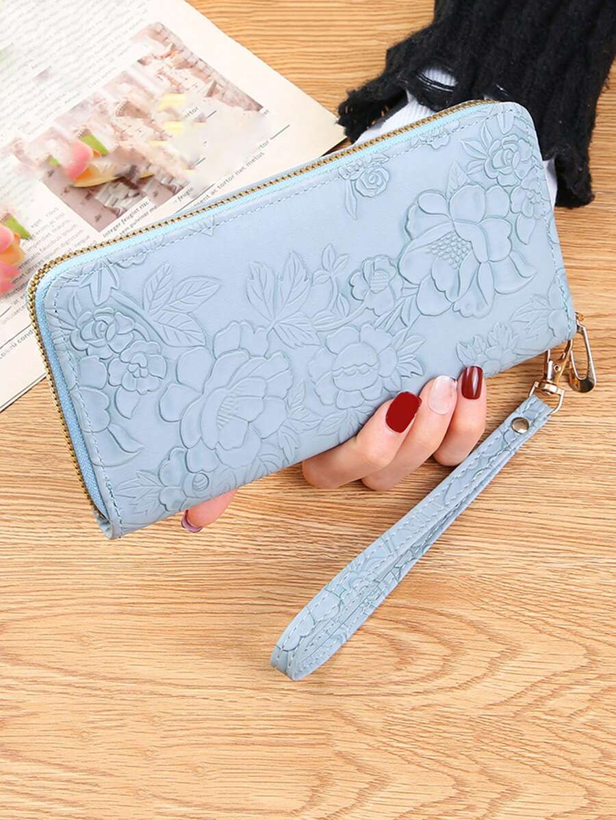 Fashionable Floral For Women Wallet Purse Wallet Long Wallet Wristlet Wallet - Baby Blue - View 1