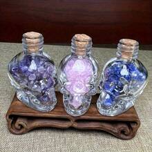 1 Unidad Botella de Deseos con Cabeza de Calavera de Triturado de Cristal Natural, Piedra de Cristal en Bruto, Decoración del Hogar