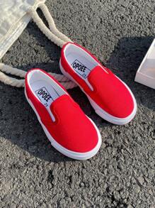 OPOEE White Canvas Shoes Toddler Sneakers Children's Casual Canvas Shoes Spring & Autumn Korean Style Minimalist Boys & Girls Shoes Classic Lace-Up Canvas Shoes Slip-On Slouchy Shoes Children Dancewear - Red - View 10