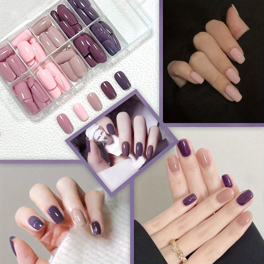 150pcs Five Styles Medium-Short Square Press On Nails, Can Be Worn ...