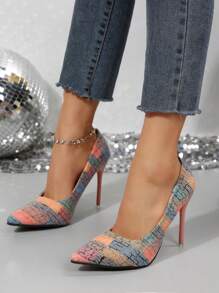 Giày thời trang mới cho nữ, giày cao gót mũi nhọn in họa tiết đa năng có gót nhọn, giày cỡ lớn mũi thấp, cỡ 41 và 42 cho nữ - Bụi hồng - Xem 3