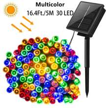 1 件太阳能 LED 灯串，20/30/50/100 个 LED，多色/暖白光/白光，圣诞礼物，户外花园装饰仙女灯 - 彩色 - 查看 17