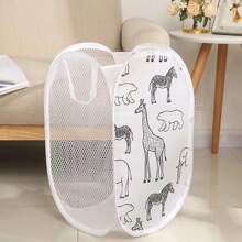 1pc Branco Malha Respirável Cesto de Armazenamento Cesto de Roupas, Girafa Bonito Padrão Animal Bolsa de Armazenamento Dobrável para Roupas de Bebê Brinquedos, Pop Up Cesto de Roupas Amor Dia dos Namorados