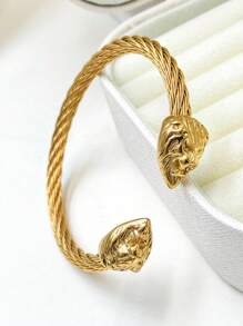 Mazuer Pulseira de Bangle em Aço Inoxidável de Ouro 18K com Cabeça de Animal em Estilo Asiático Antigo e  Retrô Vintage, Design de  de Verão, Adequado para Encontros, Presentes, Festivais, Festas, Uso Diário, Trabalho e Férias