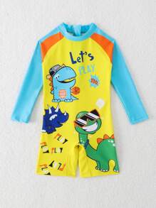 Traje de baño de una sola pieza con mangas largas para niño joven con dibujos animados lindos - Multicolor - Ver 7