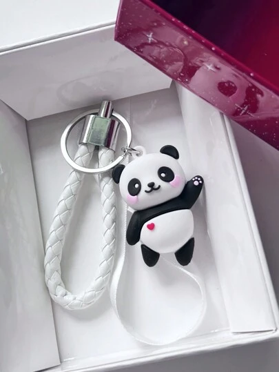 1 件多色中性可爱熊猫图案 PVC 橡胶钥匙扣包挂件适合日常使用情人节汽车配件包饰学院风哥特风 Y2k