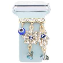 1入組時尚女性通勤風格藍色邪惡之眼設計鑲嵌鑽石手錶，配裝飾扣可與 Apple Watch 38/40/41/42/44/45/49mm 兼容。時尚高端女士矽膠表帶裝飾環和表帶扣可與 Apple Watch 系列 Ultra 9/8/7/6/5/4/3/2/1 Se 兼容。 - 彩色 - 查看 12