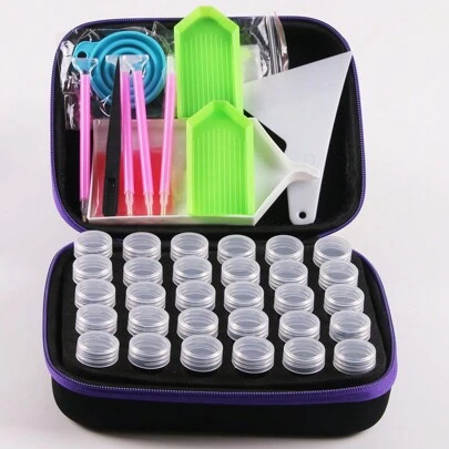 30格鑽石畫收納盒，防震瓶設計，可收納珠寶、珠子、戒指、吊飾、閃粉、鑽石等鑽石畫配件