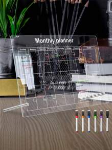 1套亞克力桌面裝飾擦寫板（附6支彩色白板筆）可擦拭的備忘錄日曆規劃透明留言板提醒顯示板，辦公室備忘錄寫白板