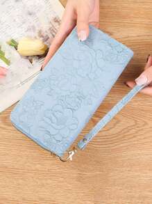Fashionable Floral For Women Wallet Purse Wallet Long Wallet Wristlet Wallet - Baby Blue - View 3