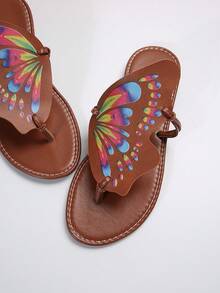 Flat Sandals Fashionable Popular Butterfly Design Flip Flops Summer Slippers - Brown - View 6