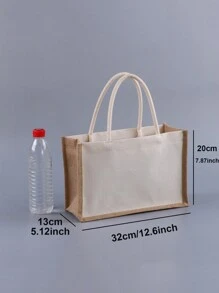 1pc Canvas+Jute Handbag Burlap Tote Bag Reusable Daily Use Travel Beach Storage Organizer Shopper Bag DIY Montage Jute Bag Suitable For Wedding, Party Festival And Painting, Christmas