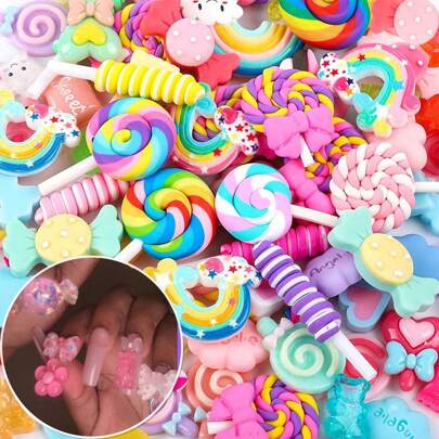 20/50pcs Candy Nail Art Charms For Slime And Nails - Cute Fruits And Sweets Resin Nail Art Accessories For DIY Crafts And Nail Art Decoration Nail Gems Nail Supplies