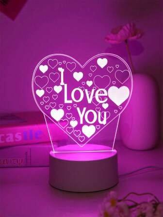 1個粉色我愛你3d夜燈,可調光度,理想情侶臥室裝飾