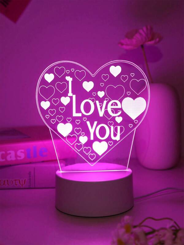 لوحة ضوء ليلية بتصميم 3d ولون وردي عليها "أنا أحبك" مع إمكانية تعديل السطوع ،مثالية لديكور غرف نوم الزوجين