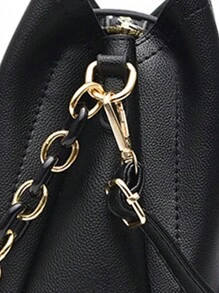 时尚纯色女士手提包、女士链条单肩包、女士 PU 皮革单肩包和手机钱包、水桶钱包 - 黑色 - 查看 11