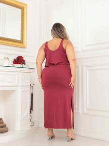 Plus Size Dresses - 紅木色 - 查看 2