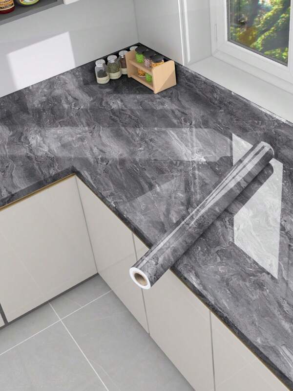 1 PIEZA Nuevo adhesivo de mármol gris oscuro a prueba de aceite para cocina, resistente al agua y al calor, película autoadhesiva para gabinetes, encimeras y estufas, pegatina de mármol renovada, pegatinas, vinilos decorativos para el hogar, artículos de decoración de primavera para refrescar tu hogar, pegatinas de decoración Rama
