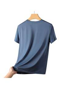 Summer New Hollow Quick Dry Ice Silk Short Sleeve T-Shirt, Ice Silk Round Neck Short Sleeve Sports T-Shirt - Blue - View 2
