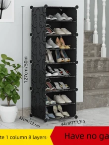 1Pc Simple Shoe Rack Dust-Proof Multi-Layer Shoe Storage With Shelf Vertical Shoe Rack Large Capacity Shoe Rack Single Double Row Hallway Shoe Rack - Black - View 2