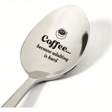1入組，咖啡愛好者禮物，因為成年人的生活很艱難，刻上“Coffee Because Adulting Is Hard”的不銹鋼勺子，新奇有趣的男女生日禮物 - 銀色 - 查看 12