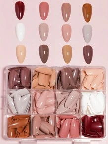 VV MEI JIA ER 288-tlg. (gemischtes Set mit 12 Farben, Nude-Look) mittellange aufklebbare Nägel, künstliche Acrylnägel, vollständige Abdeckung, feste, glänzende aufklebbare Nägel, künstliche Nägel für Frauen und Mädchen, DIY-Nagelset mit Aufbewahrungsbox, Nagelzubehör