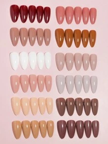 VV MEI JIA ER 288-tlg. (gemischtes Set mit 12 Farben, Nude-Look) mittellange aufklebbare Nägel, künstliche Acrylnägel, vollständige Abdeckung, feste, glänzende aufklebbare Nägel, künstliche Nägel für Frauen und Mädchen, DIY-Nagelset mit Aufbewahrungsbox, Nagelzubehör