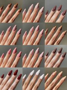 VV MEI JIA ER 288-tlg. (gemischtes Set mit 12 Farben, Nude-Look) mittellange aufklebbare Nägel, künstliche Acrylnägel, vollständige Abdeckung, feste, glänzende aufklebbare Nägel, künstliche Nägel für Frauen und Mädchen, DIY-Nagelset mit Aufbewahrungsbox, Nagelzubehör