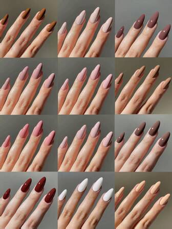 VV MEI JIA ER 288pcs(Mixed 12Colors-Nude Set) Medium Long Press On Nails, Acrylic Fake Nails Full Cover Solid Shiny Glue On Nails, False Nail For Women And Girls DIY Nails Set With Storage Box Nail Supplies