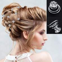 30pcs Gems Rhinestone Twister Hair Studs Set Rhinestone Spiral Pearl Flower Jewels Hair Pins Sticks For Wedding, Bridal, Prom, Party And Special Occasion (Rhinestone&Pearl&Flower) Hair Clips Claw Clips Hair Claws Hair Slide Hair Barrettes, School Stuff - Multicolor - View 5