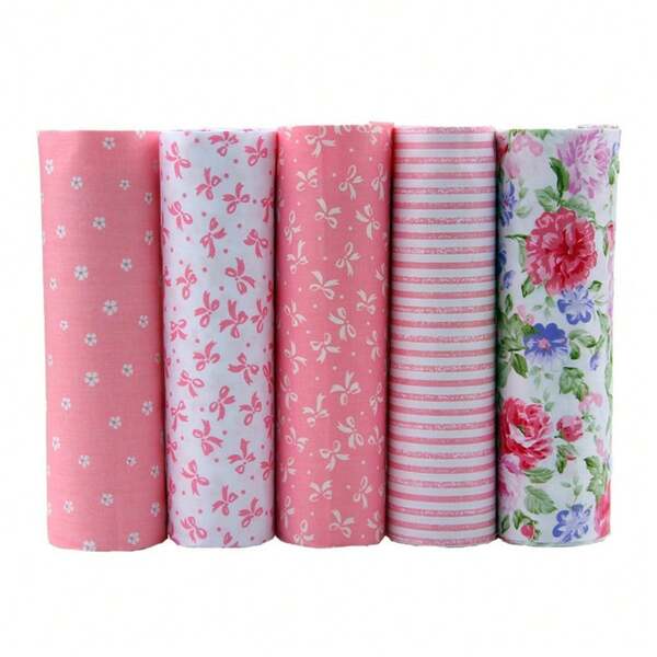 5 Piezas/Lote Serie rosa Diseño impreso de lazo de peonía a rayas Tela de algodón de satén floral Tela DIY hecha a mano Tela de cabeza Acolchado Patchwork Grupo de telas para ropa de cama Cuartos gordos Paquetes de tela Bloque de costura Scrapbooking Telas Tecidos