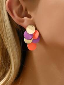 2pcs Fashion Minimalist Geometric Circle Metal Sheet DIY Combination Multi-Color Leopard Print Crafted Earrings, Suitable For Women For Party, Date Night, Daily Wear. The Metal Surface Is Hand-Painted, There May Be Small Imperfections, But It Looks Beautiful.