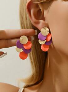 2pcs Fashion Minimalist Geometric Circle Metal Sheet DIY Combination Multi-Color Leopard Print Crafted Earrings, Suitable For Women For Party, Date Night, Daily Wear. The Metal Surface Is Hand-Painted, There May Be Small Imperfections, But It Looks Beautiful.