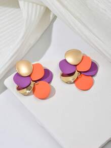 2pcs Fashion Minimalist Geometric Circle Metal Sheet DIY Combination Multi-Color Leopard Print Crafted Earrings, Suitable For Women For Party, Date Night, Daily Wear. The Metal Surface Is Hand-Painted, There May Be Small Imperfections, But It Looks Beautiful.