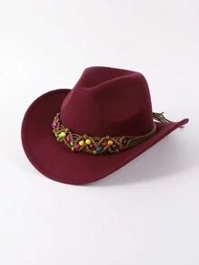 1頂純色男女皆宜的西部牛仔帽，手工編織帶裝飾，適用於旅行、購物、街頭穿搭、休閒、節日派對、爵士帽和日常佩戴，男女牛仔帽牛女帽蝴蝶結 - 彩色 - 查看 17