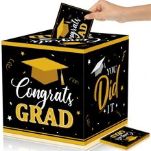 Graduation Card Box With 20 Pcs Advice Cards Congrats Grad Gift Card Box Class Of 2024 Card Holder Box Graduation Party Card Box Holder For School College Graduation Party(Black, Gold, Grad) - GRAD - View 1