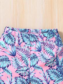 2pcs/Set Baby Boys' Stylish Summer Coconut Tree Print Leisure Holiday Shorts, With Short Sleeve Knitted T-Shirt For Sports Mix-And-Match Outfits