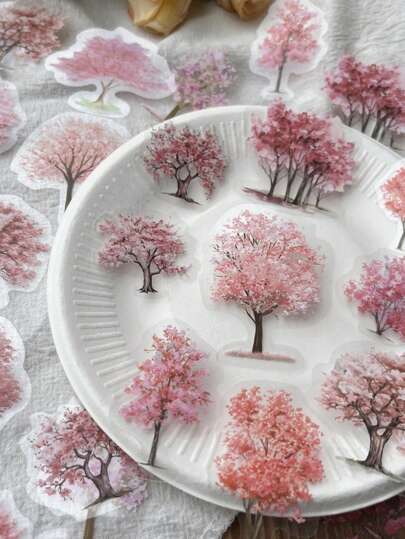 40pcs Fresh Petite Cherry Blossom Tree INS Style Scenery DIY Decoration Material PET Sticker For Scrapbooking Back To School