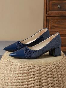 Women's Pointed Toe Red 4cm Heel Pump Shoes With Stone Texture, Chunky Heel Green Shoes And Shallow Blue Casual Shoes For Autumn Valentines