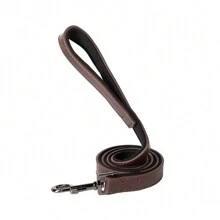 1入重型皮革復古定制項圈，附牽引繩，光澤黑色金屬牌和雕刻板，適用於各種尺寸的大型、中型和小型犬 - 深棕色 - 查看 4