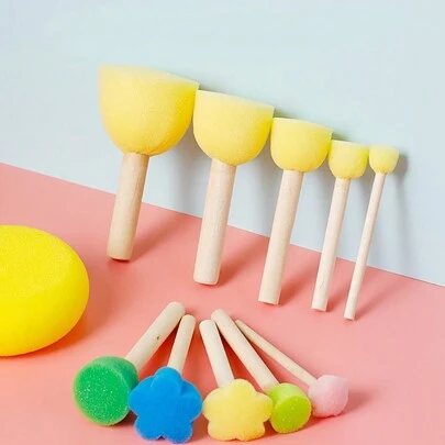 5pcs/Set Sponge Painting Brushes Sponge Stamps Round Mushroom Head Stencil Brush DIY Art Crafts Drawing Graffiti Supply Sponge Painting Brush Back To School,Back To School,School Supplies