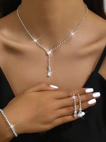 4pcs Gold-Toned Party-Inspired Fashionable Simple Popular Jewelry Set, Including Necklace, Earrings, Bracelet,  For Cross-Border Wedding Accessories - Multicolor - View 15