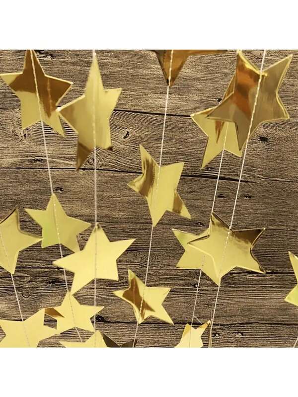 1/2/6/10 paquetes de guirnalda con estrellas de brillo, decoración de guirnalda de papel brillante dorado y plateado, banderín con estrellas de brillo plateado, banderín colgante de estrellas brillantes para decoración de fotos, hogar, paredes, fiestas de Halloween 2024, Día de la Madre, Pascua, verano, bodas, cumpleaños, decoración del hogar, decoración de habitaciones, decoración de paredes