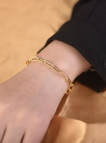 1 Set Minimalist Paperclip Shaped Stainless Steel Necklace And Bracelet Jewelry Set, Suitable For Women's Daily Outfit Or As A Mother's Gift