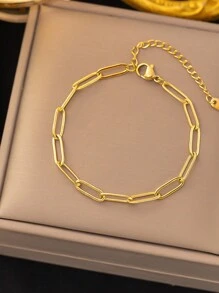 Bộ 2 món dây chuyền và vòng tay bằng thép không gỉ hình kẹp giấy tối giản, thích hợp cho phụ nữ đeo hàng ngày hoặc làm quà tặng cho mẹ. - Vàng - Xem 9