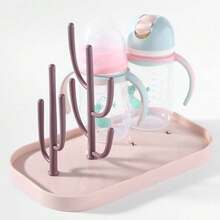 1 Pc Baby Bottle Storage Box With Dust-Proof Cover And Drainage Rack, Water Cup Holder, Drying And Storage Rack For Baby Bottles - Pink - View 4