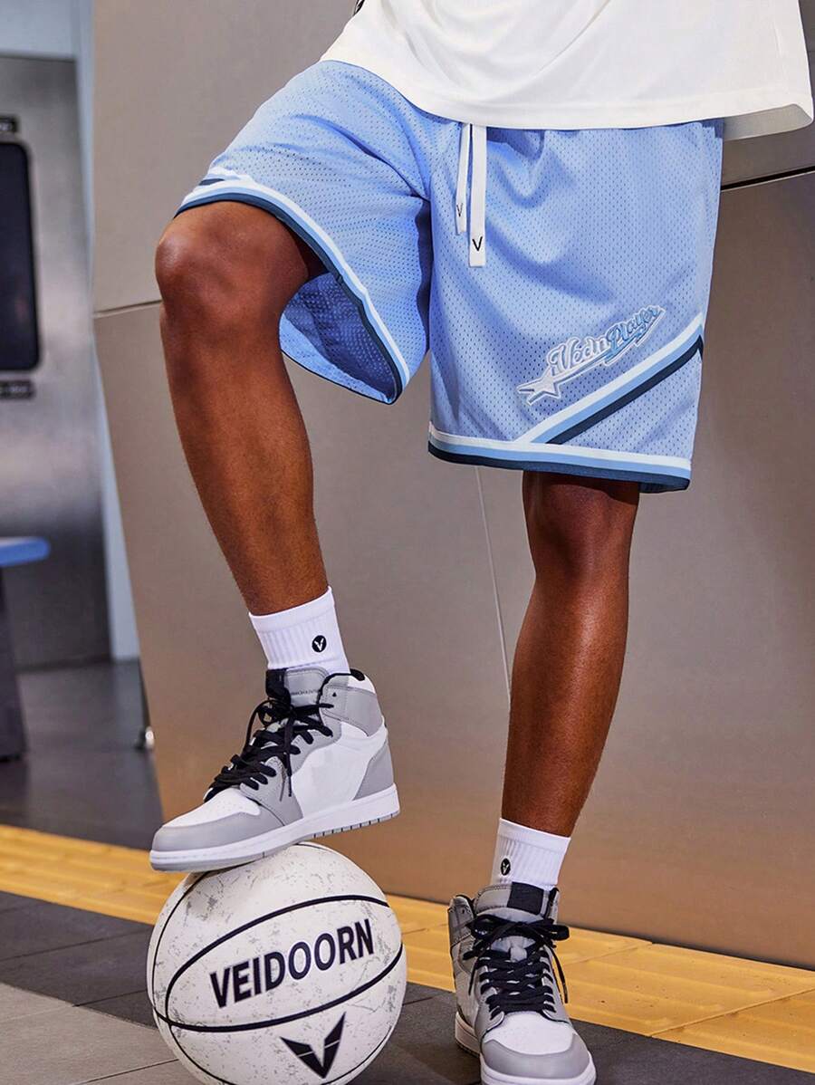 veidoorn Veidoorn 1pc Sports Shorts, Boyfriend Style Men Boyfriend Style Men Casual Breathable Drawstring Blue Shorts For Summer Running, Basketball, Activities, Fitness, Beach Drawstring Shorts